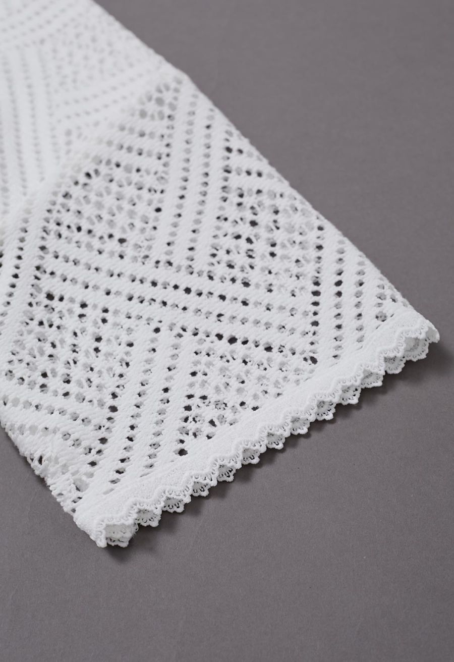 Deep V-Neck Eyelet Crochet Playsuit