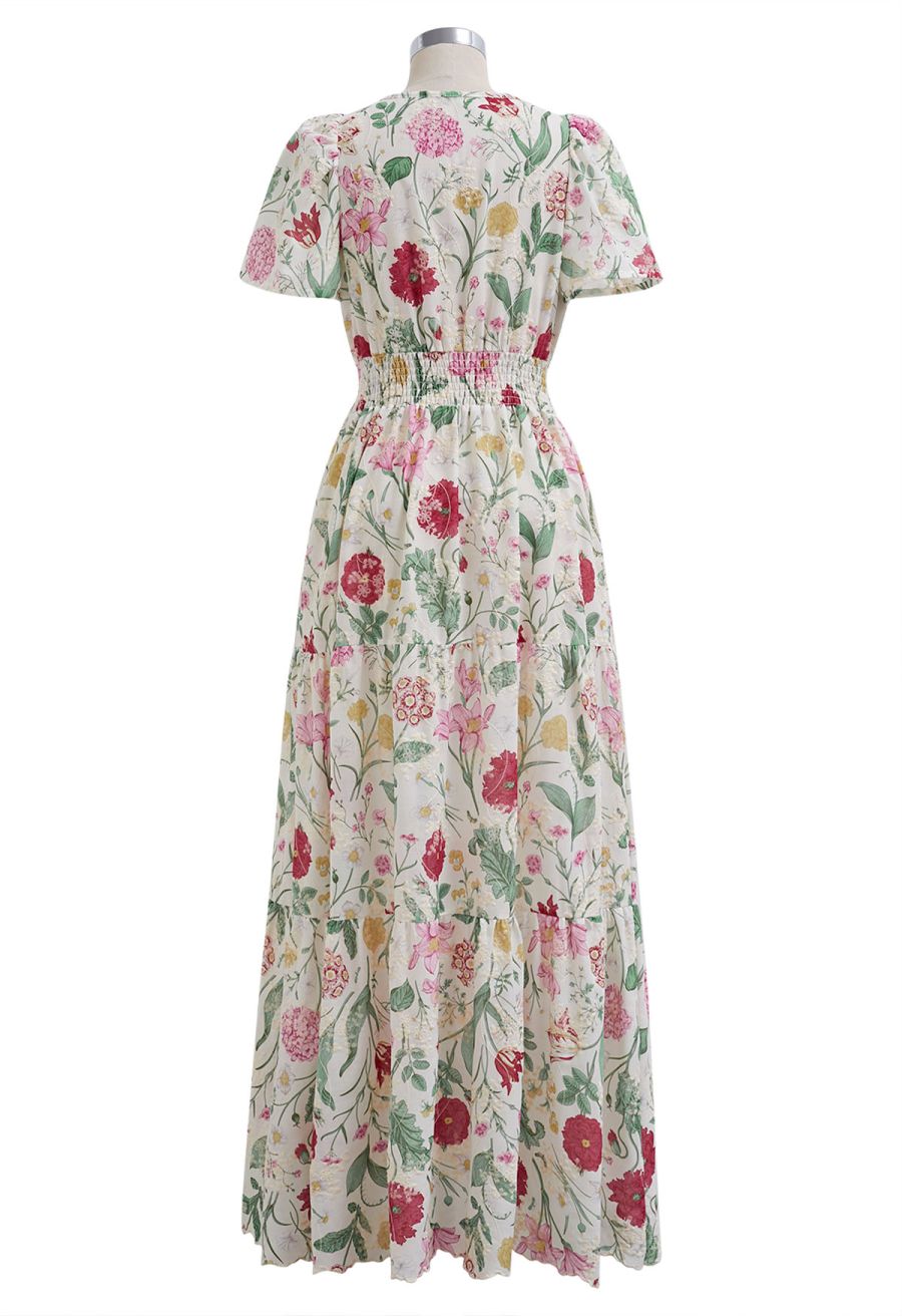 Ebullient Flower Embroidered Frilling Maxi Dress