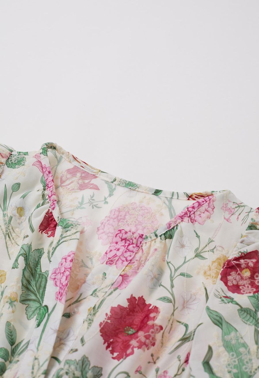 Ebullient Flower Embroidered Frilling Maxi Dress