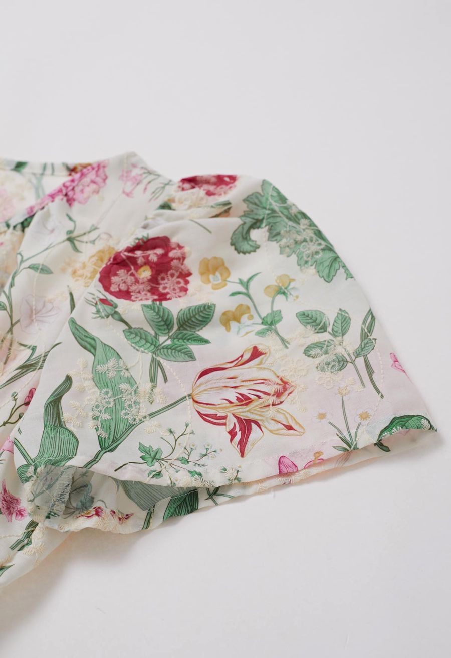Ebullient Flower Embroidered Frilling Maxi Dress