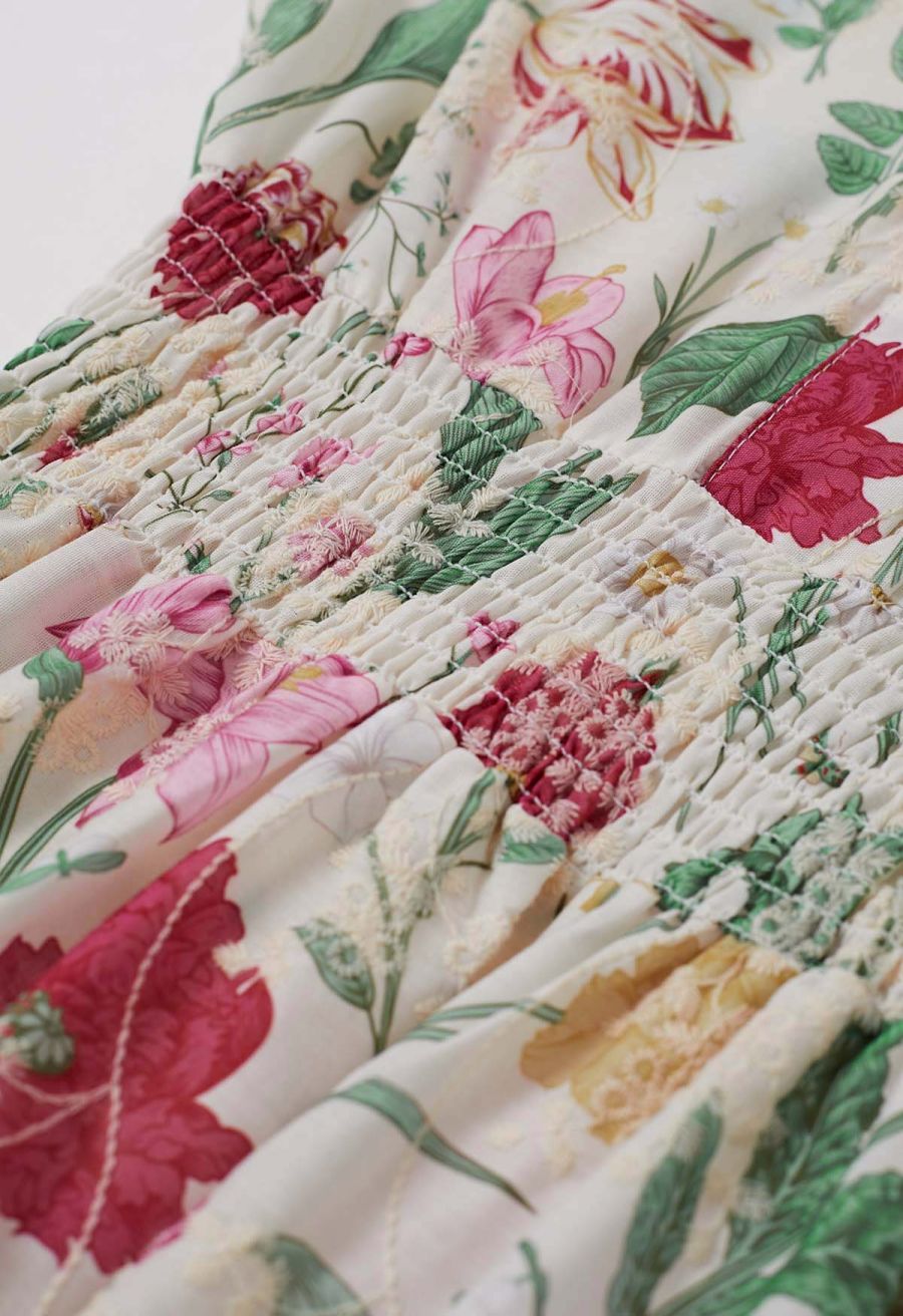 Ebullient Flower Embroidered Frilling Maxi Dress