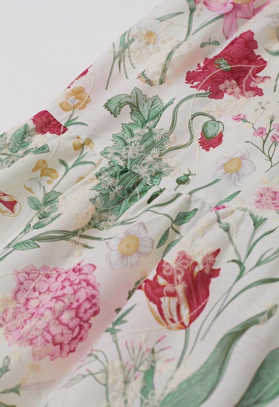 Ebullient Flower Embroidered Frilling Maxi Dress