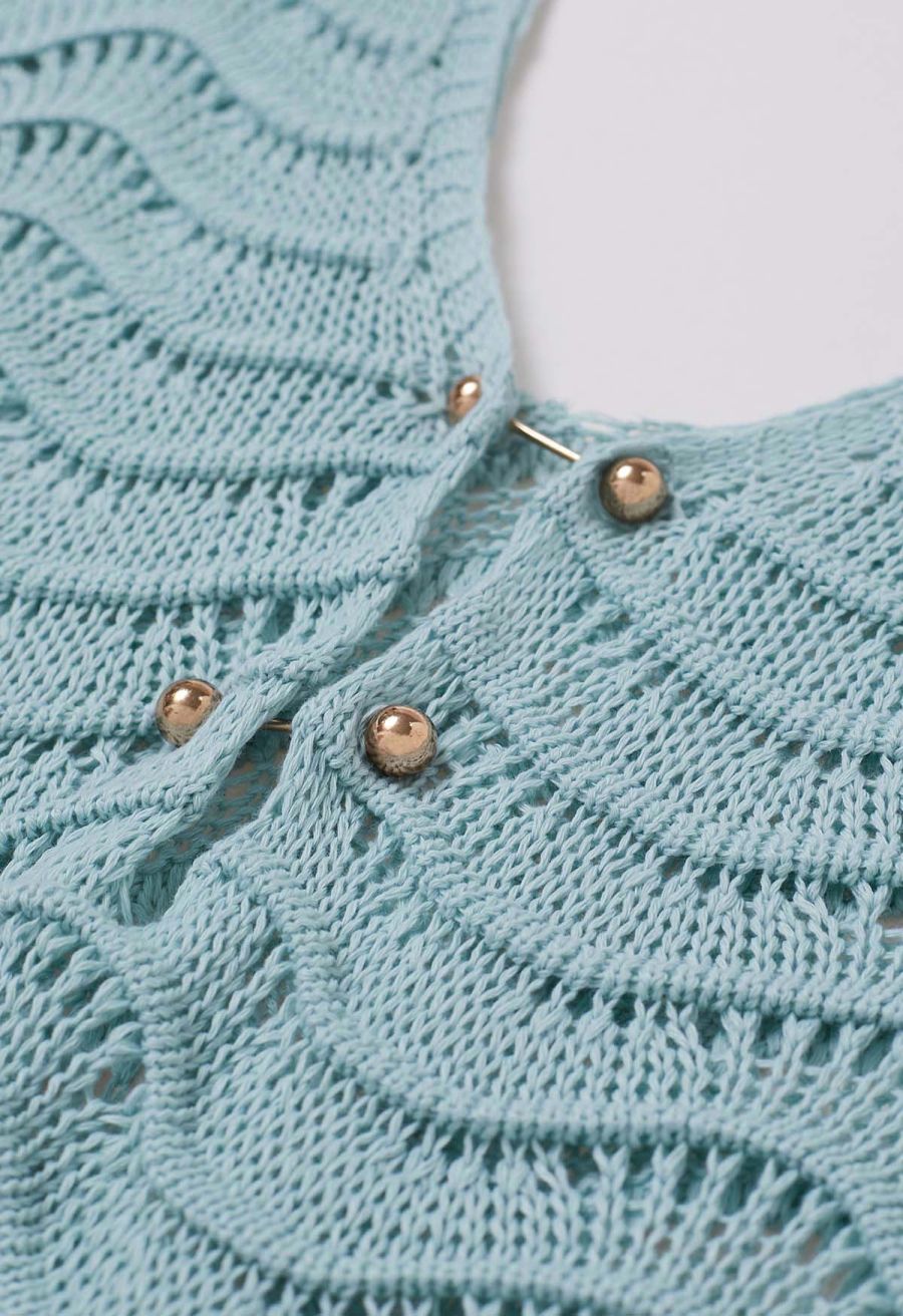 V-Neck Wavy Open-Knit Crochet Cover-Up Maxi Dress in Mint