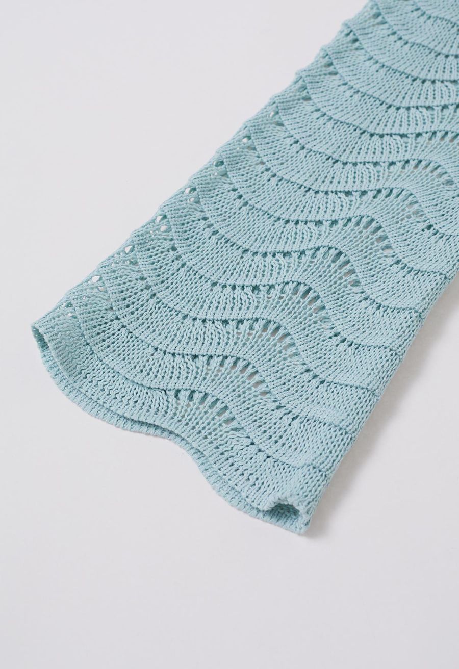 V-Neck Wavy Open-Knit Crochet Cover-Up Maxi Dress in Mint