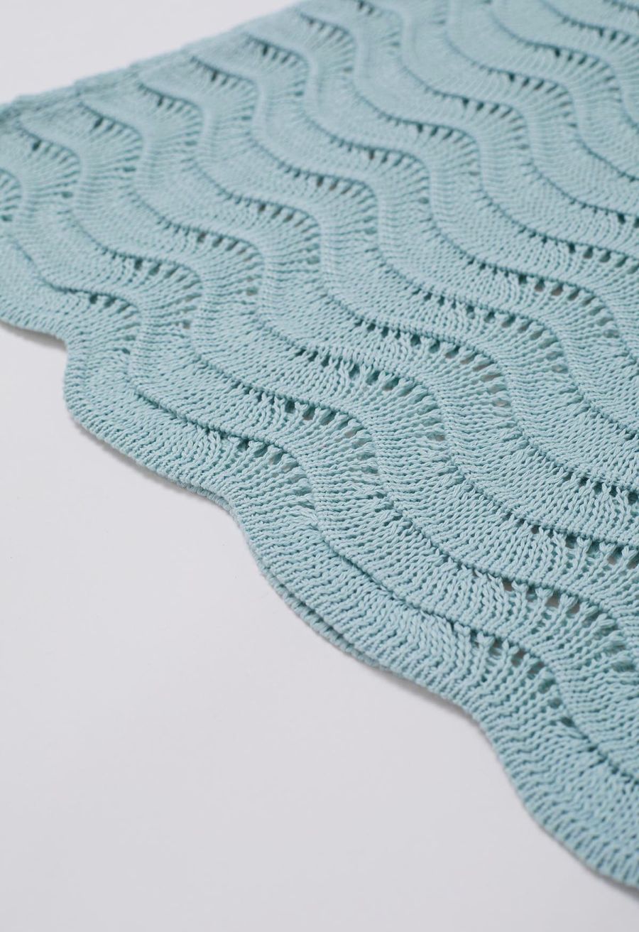 V-Neck Wavy Open-Knit Crochet Cover-Up Maxi Dress in Mint