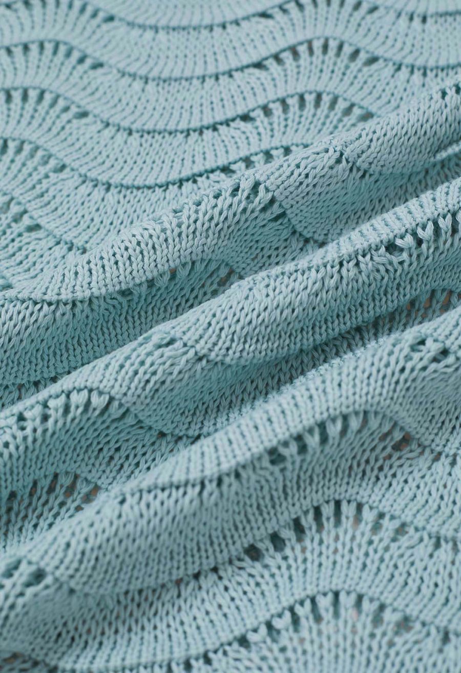 V-Neck Wavy Open-Knit Crochet Cover-Up Maxi Dress in Mint