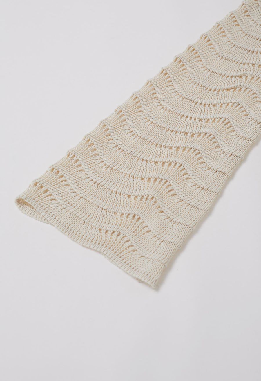 V-Neck Wavy Open-Knit Crochet Cover-Up Maxi Dress in Sand