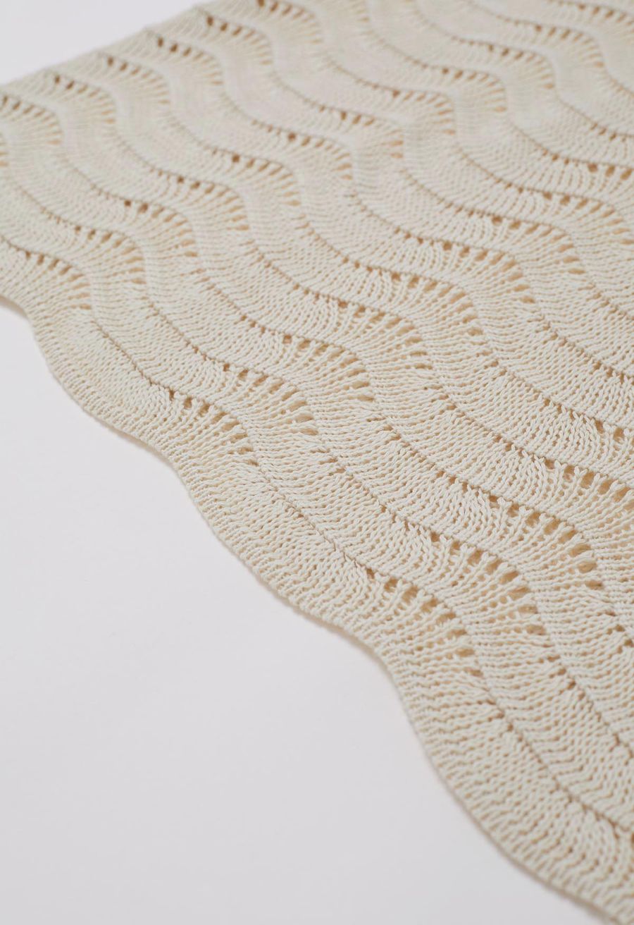 V-Neck Wavy Open-Knit Crochet Cover-Up Maxi Dress in Sand
