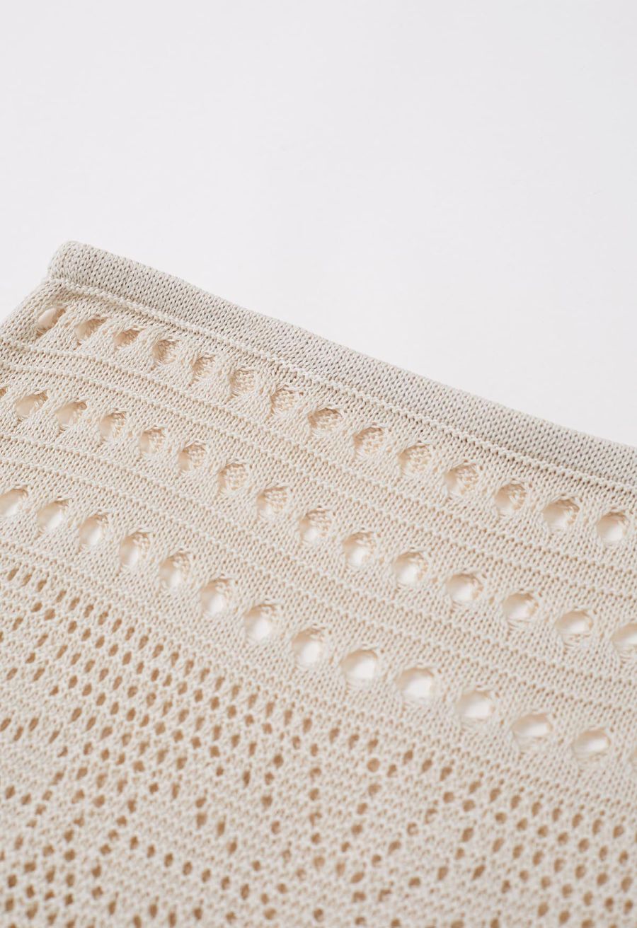 Off-Shoulder Open-Knit Crochet Twinset Dress in Sand