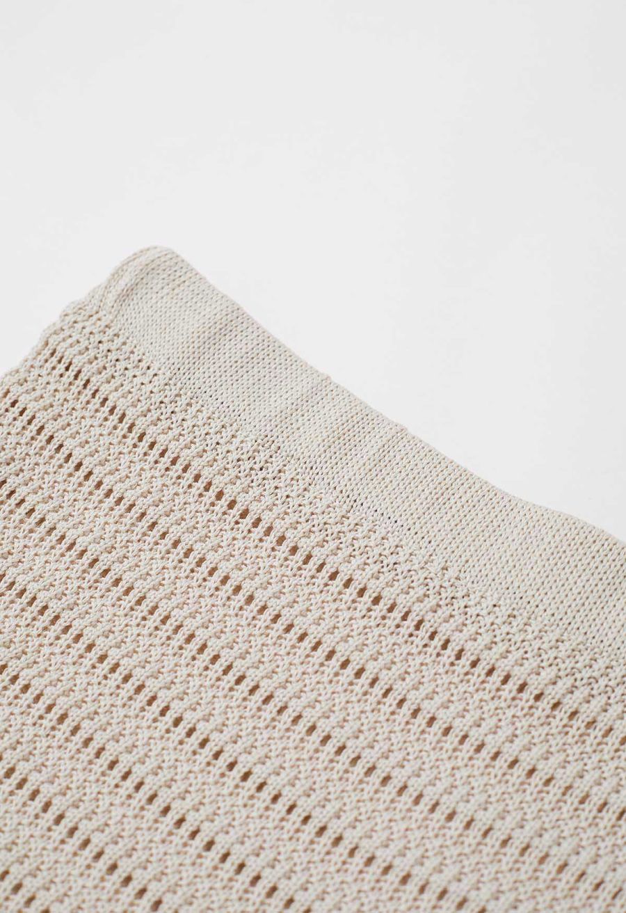 Off-Shoulder Open-Knit Crochet Twinset Dress in Sand