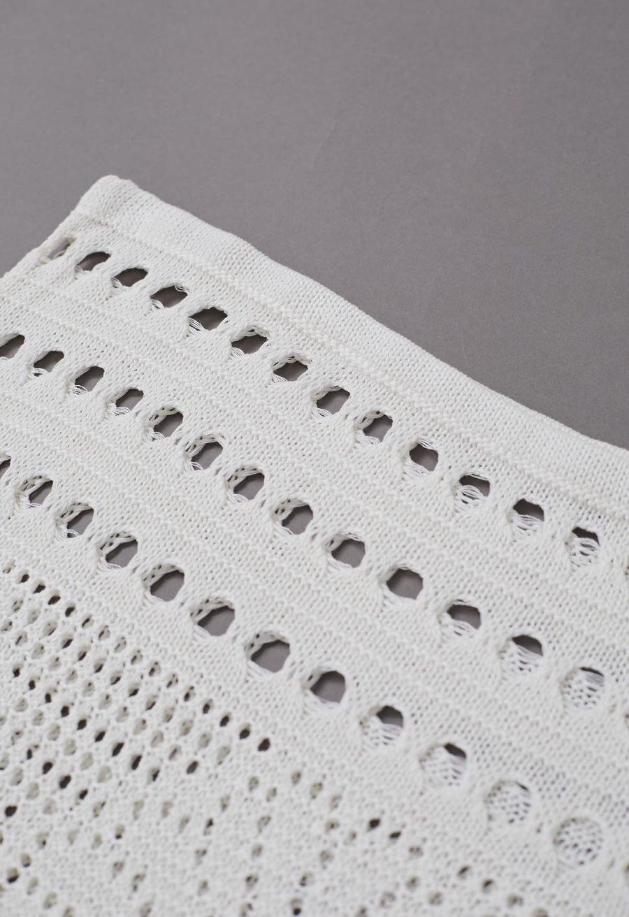 Off-Shoulder Open-Knit Crochet Twinset Dress in Ivory