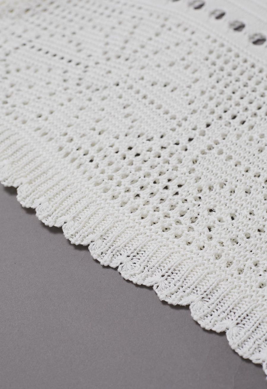 Off-Shoulder Open-Knit Crochet Twinset Dress in Ivory