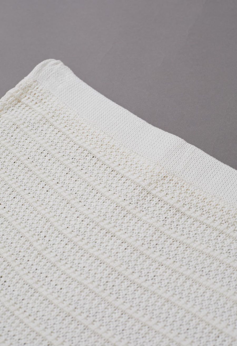 Off-Shoulder Open-Knit Crochet Twinset Dress in Ivory
