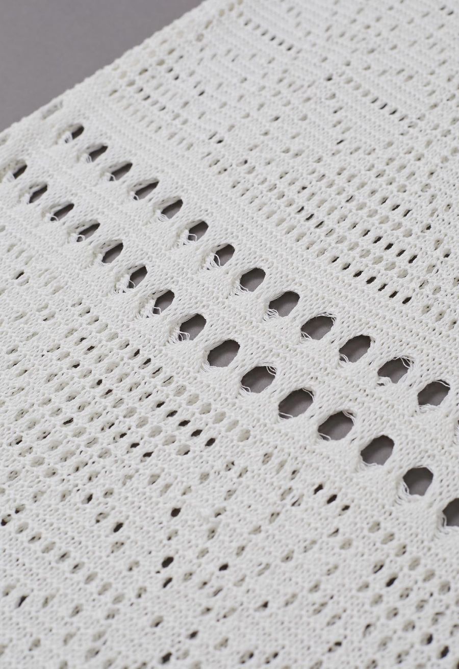 Off-Shoulder Open-Knit Crochet Twinset Dress in Ivory