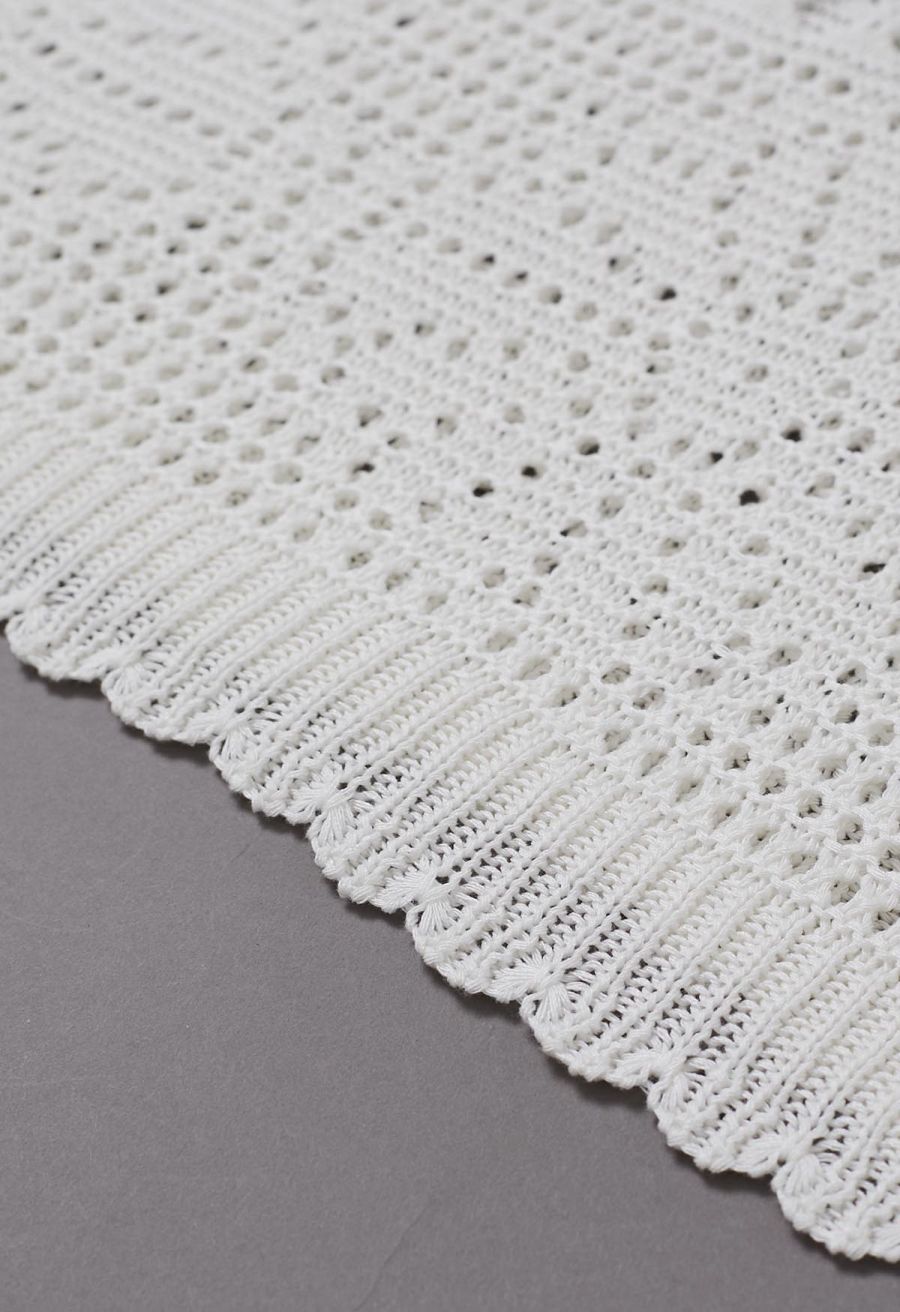 Off-Shoulder Open-Knit Crochet Twinset Dress in Ivory