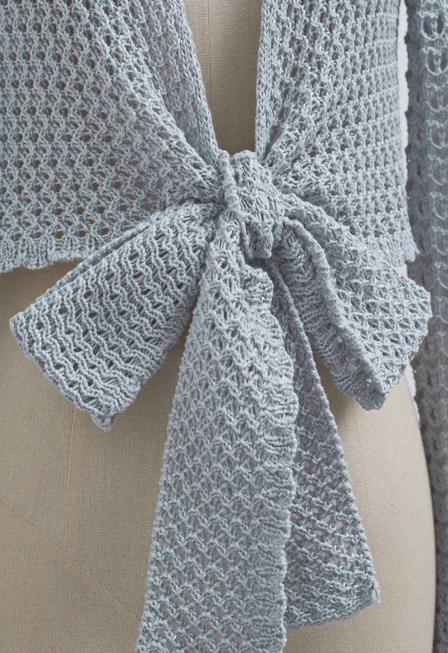 Tie-Knot Open-Knit Crochet Wrap Top and Maxi Skirt Set in Dusty Blue