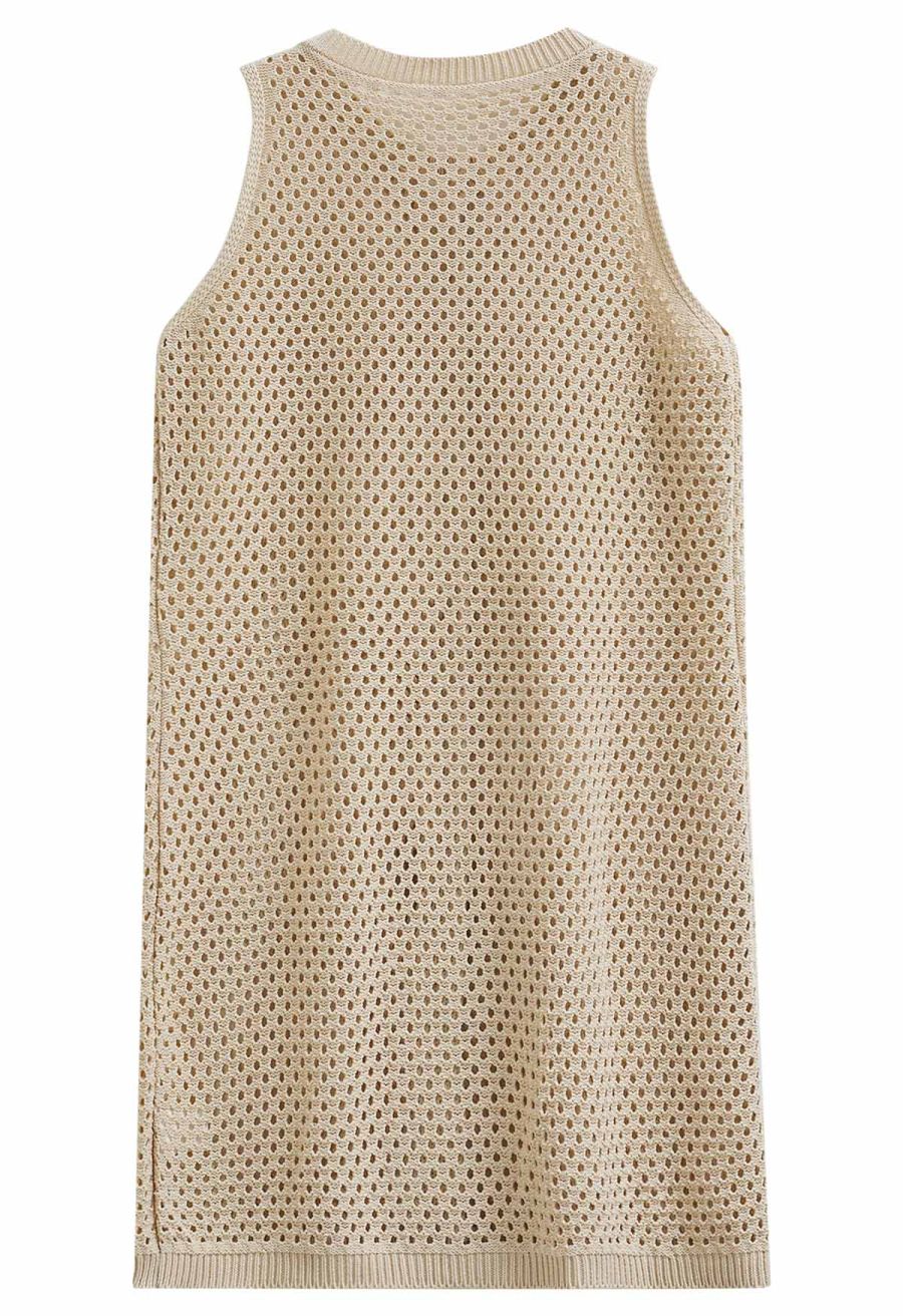 Open-Knit Crochet Longline Buttoned Top and Mini Skirt Set