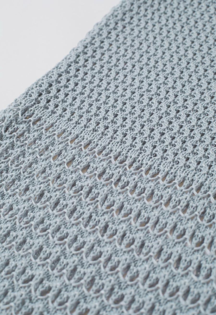 Tie-Knot Open-Knit Crochet Wrap Top and Maxi Skirt Set in Dusty Blue