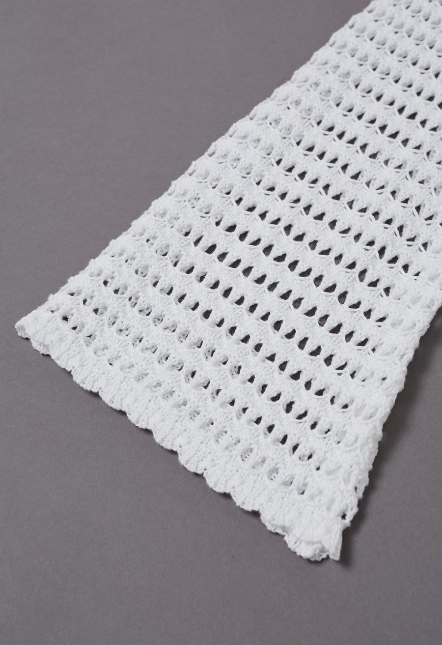Tie-Knot Open-Knit Crochet Wrap Top and Maxi Skirt Set in White