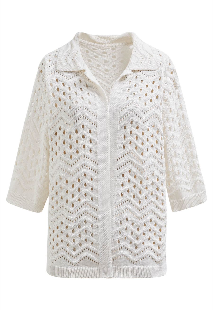 Wavy Open-Knit Crochet Top and Pants Set