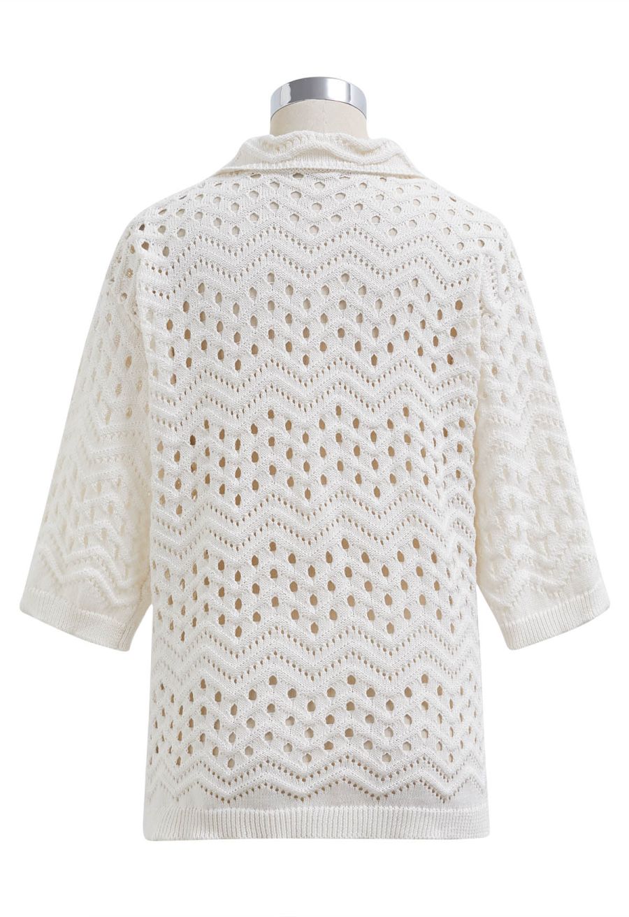 Wavy Open-Knit Crochet Top and Pants Set