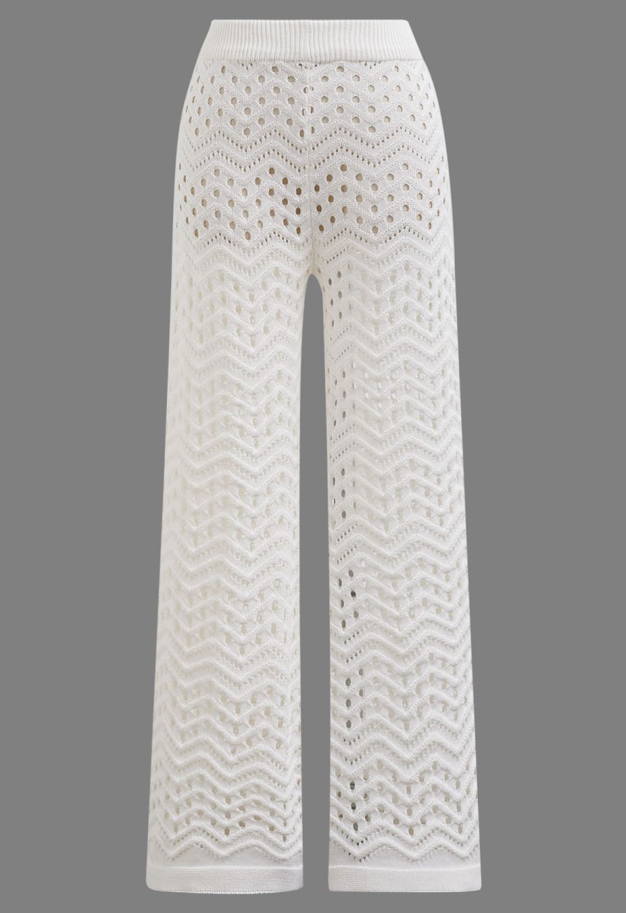 Wavy Open-Knit Crochet Top and Pants Set