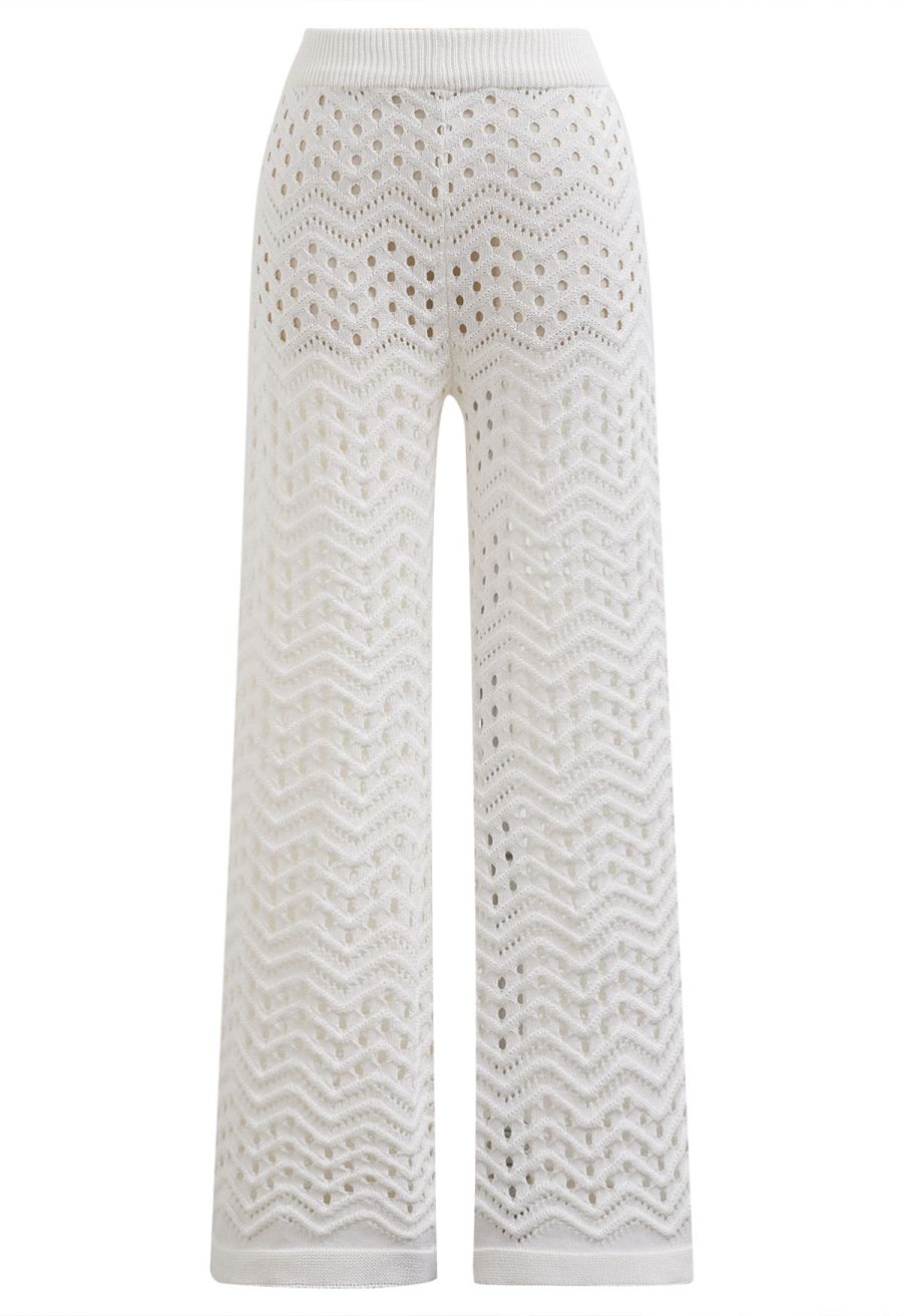 Wavy Open-Knit Crochet Top and Pants Set