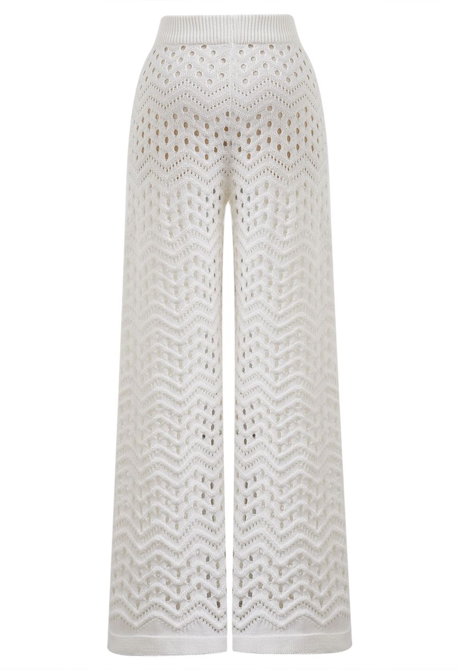 Wavy Open-Knit Crochet Top and Pants Set