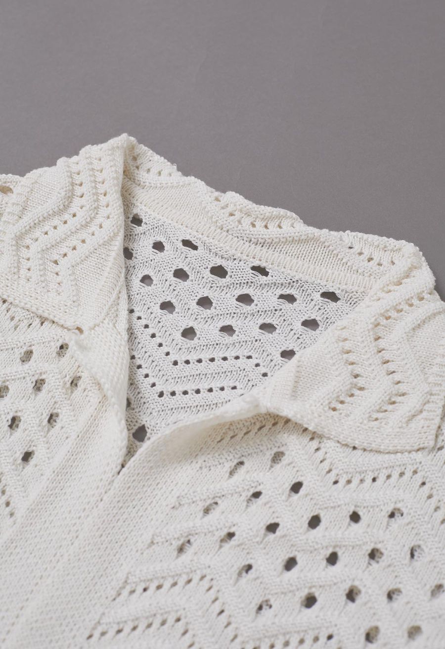 Wavy Open-Knit Crochet Top and Pants Set
