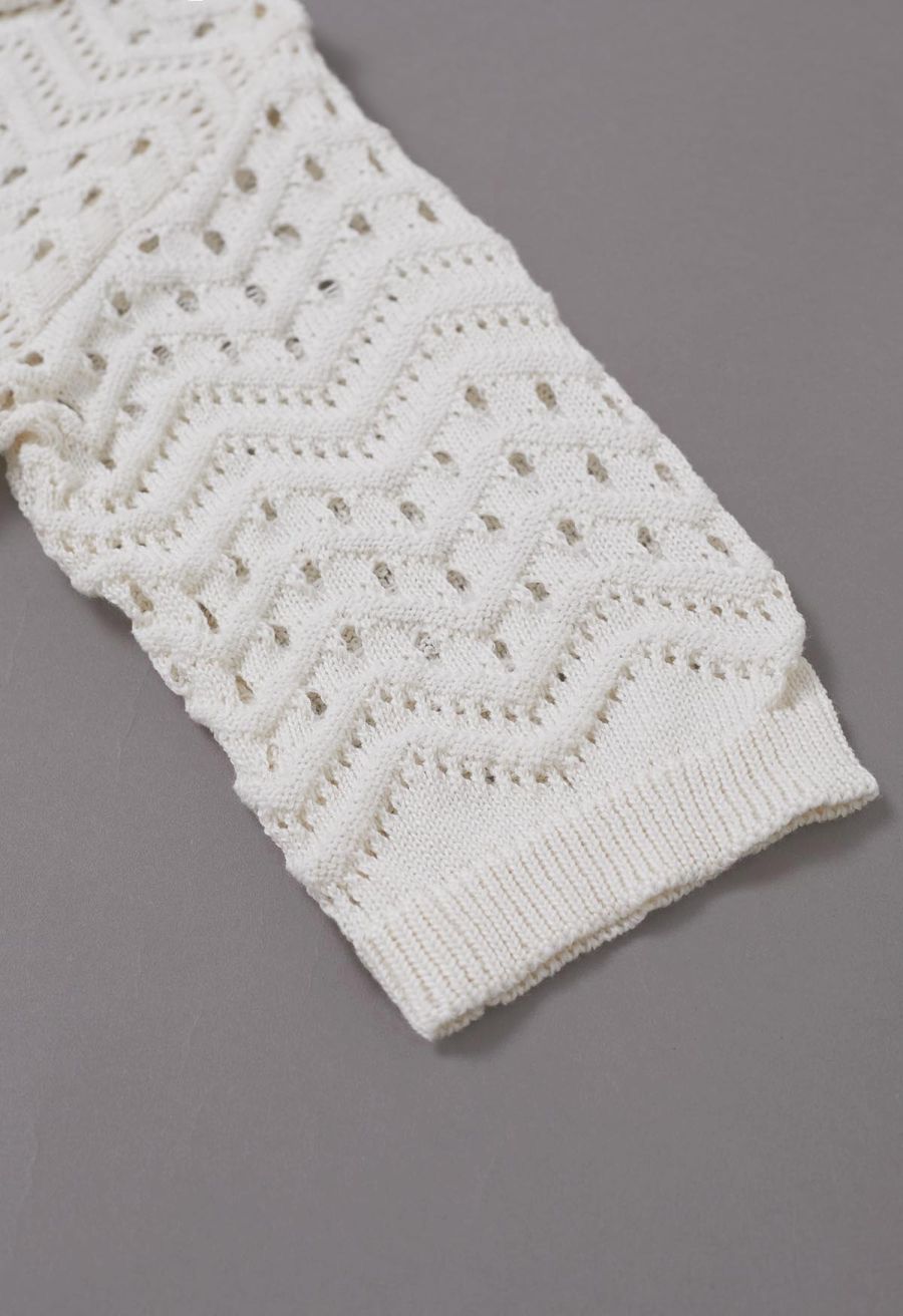 Wavy Open-Knit Crochet Top and Pants Set