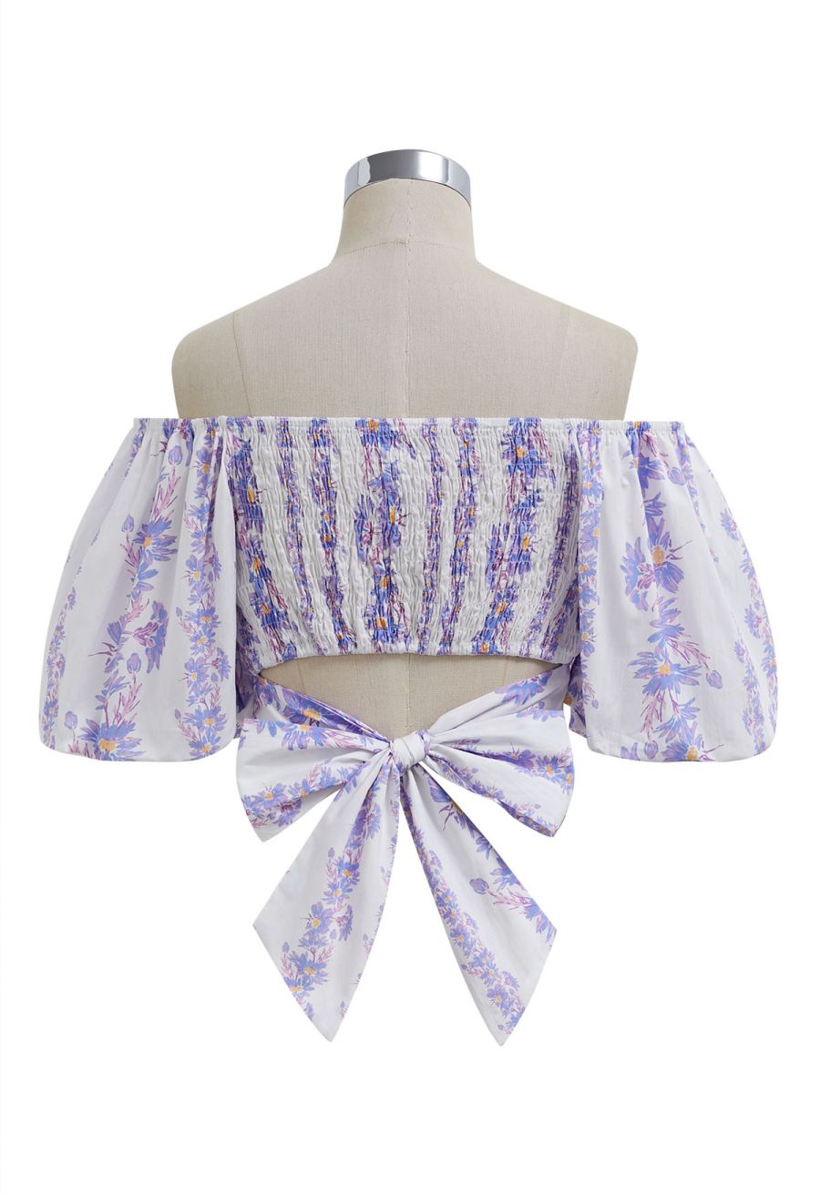 Lilac Daisy Printed Off-Shoulder Top and Mini Skirt Set