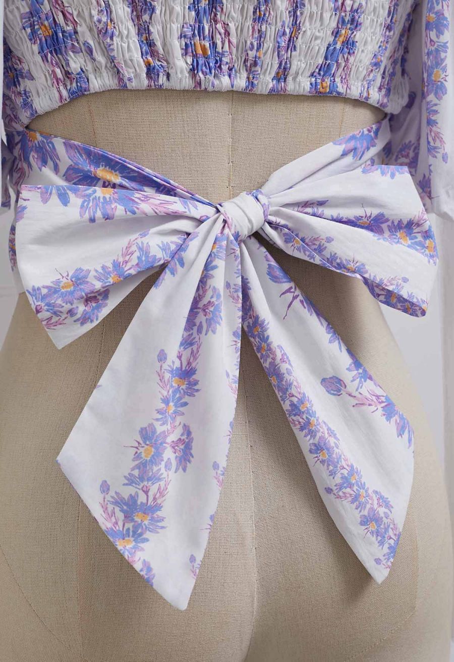 Lilac Daisy Printed Off-Shoulder Top and Mini Skirt Set