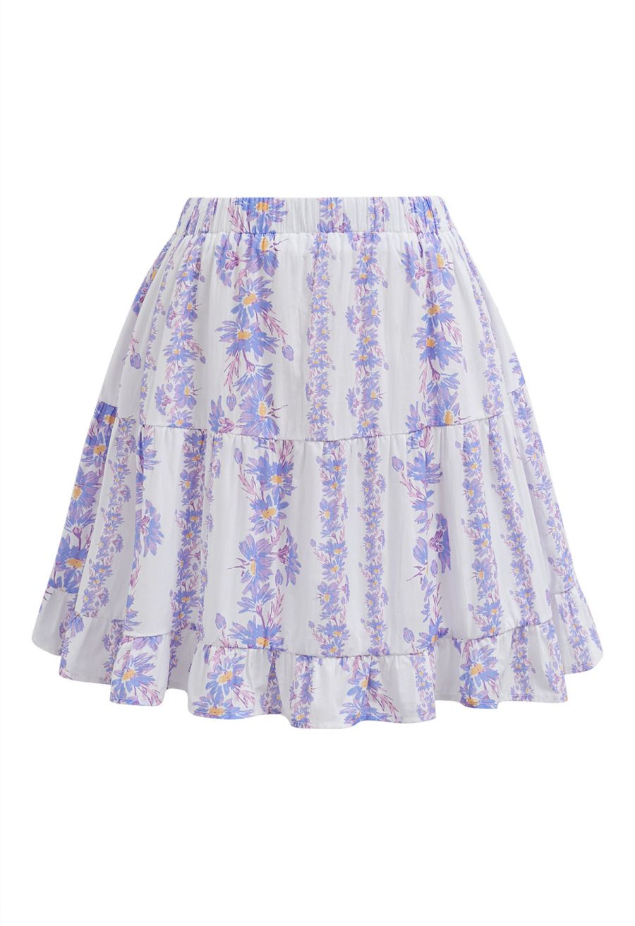 Lilac Daisy Printed Off-Shoulder Top and Mini Skirt Set