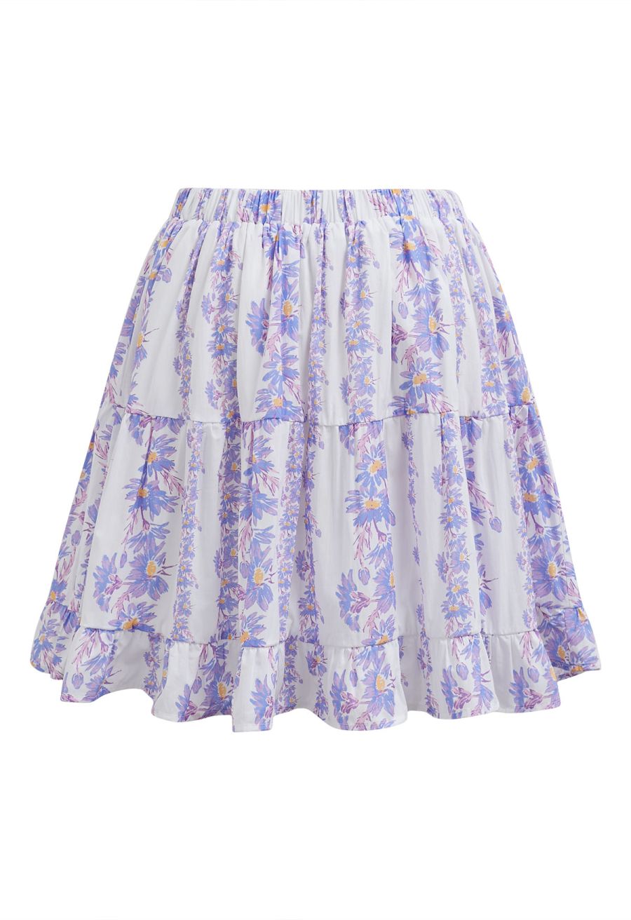 Lilac Daisy Printed Off-Shoulder Top and Mini Skirt Set