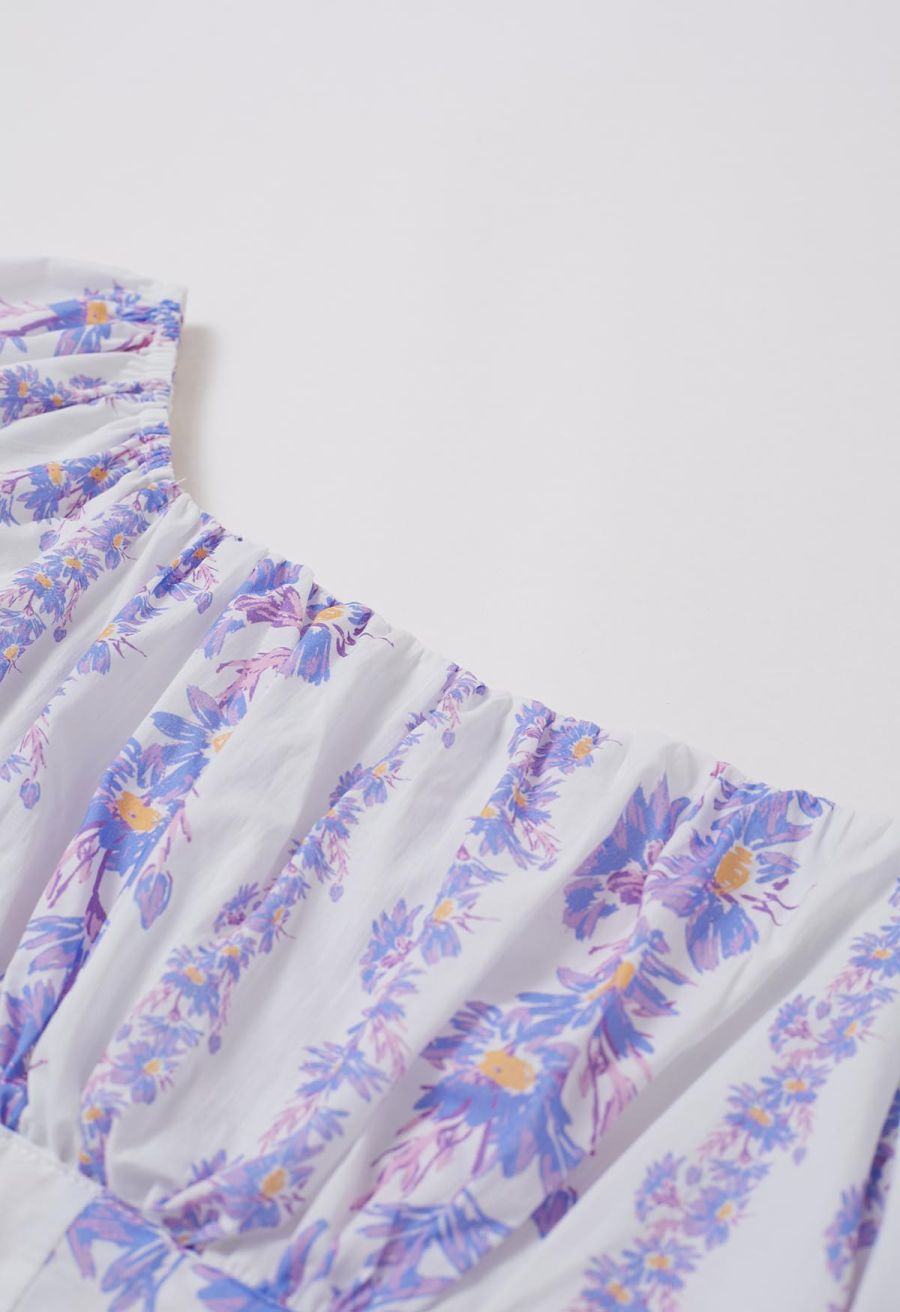 Lilac Daisy Printed Off-Shoulder Top and Mini Skirt Set
