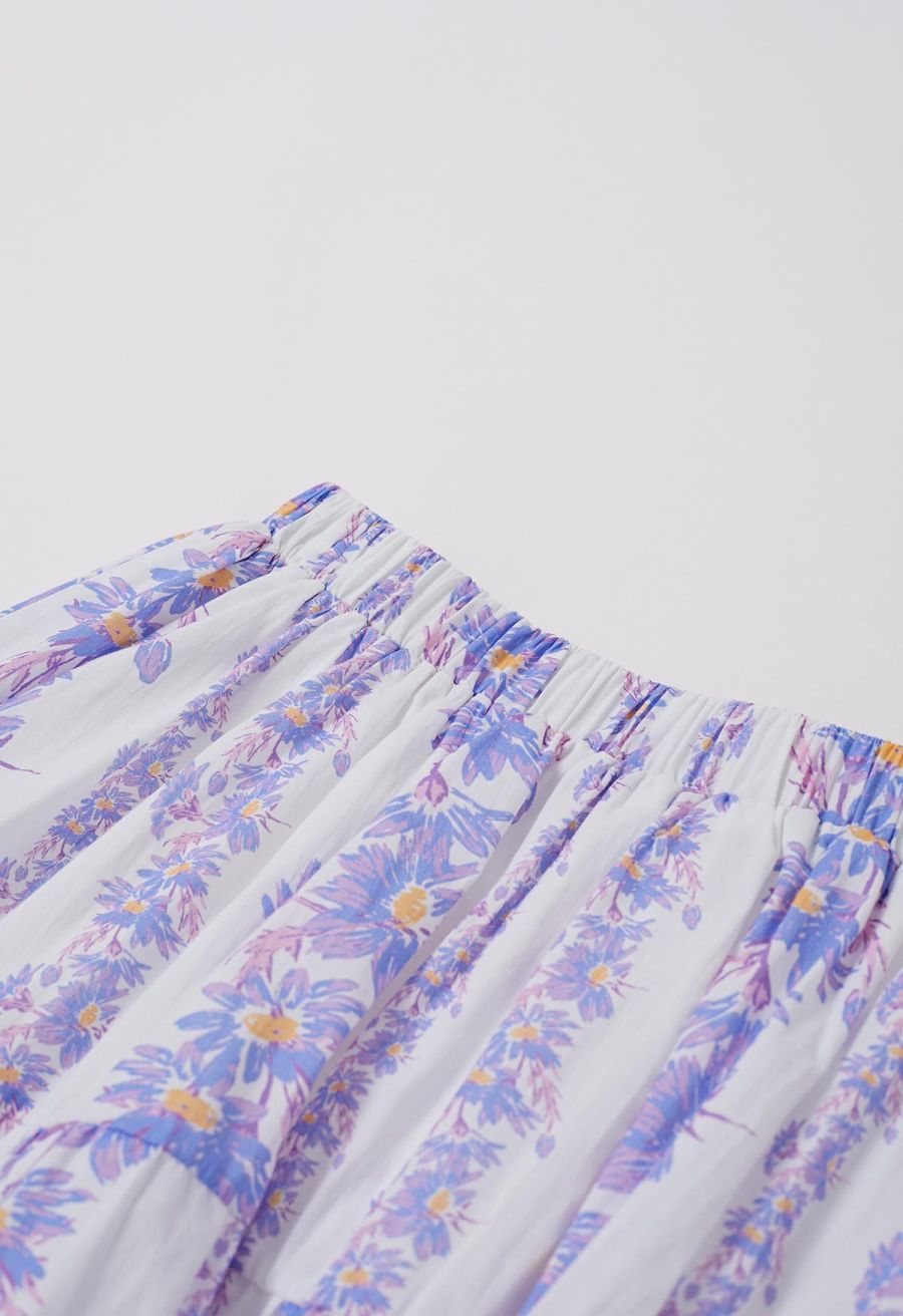 Lilac Daisy Printed Off-Shoulder Top and Mini Skirt Set