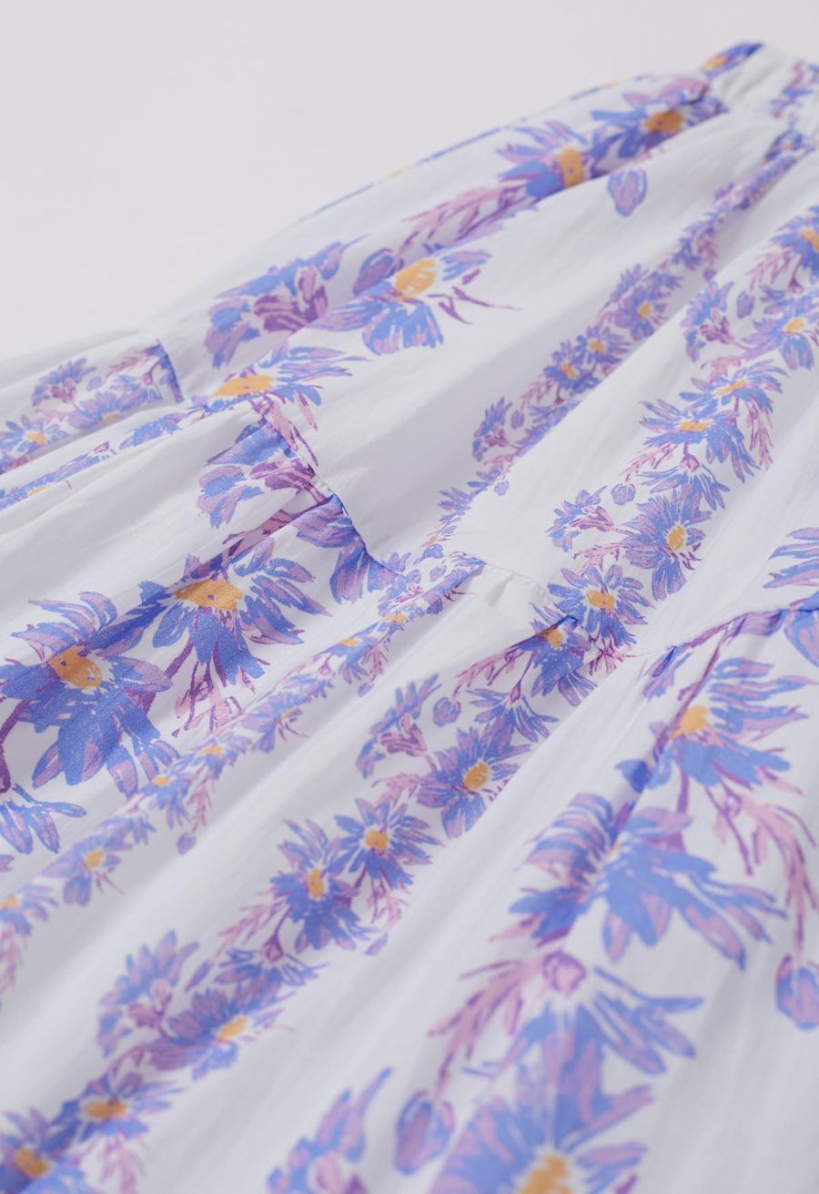 Lilac Daisy Printed Off-Shoulder Top and Mini Skirt Set