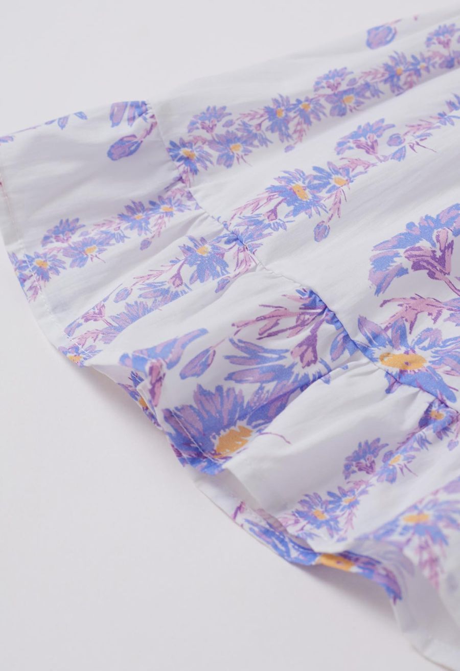 Lilac Daisy Printed Off-Shoulder Top and Mini Skirt Set