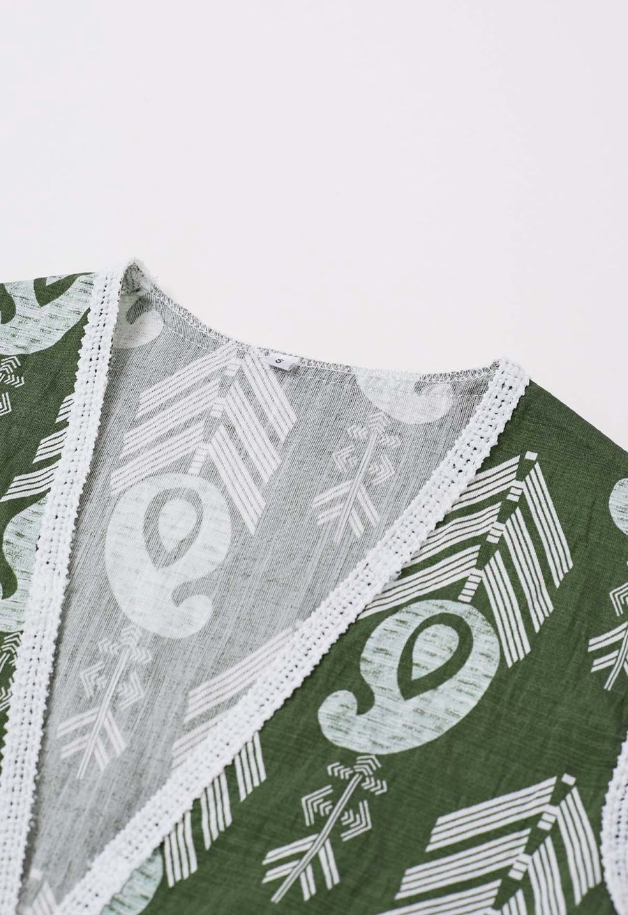 Tapework Lace Paisley Printed Sleeveless Top and Pants Set in Green