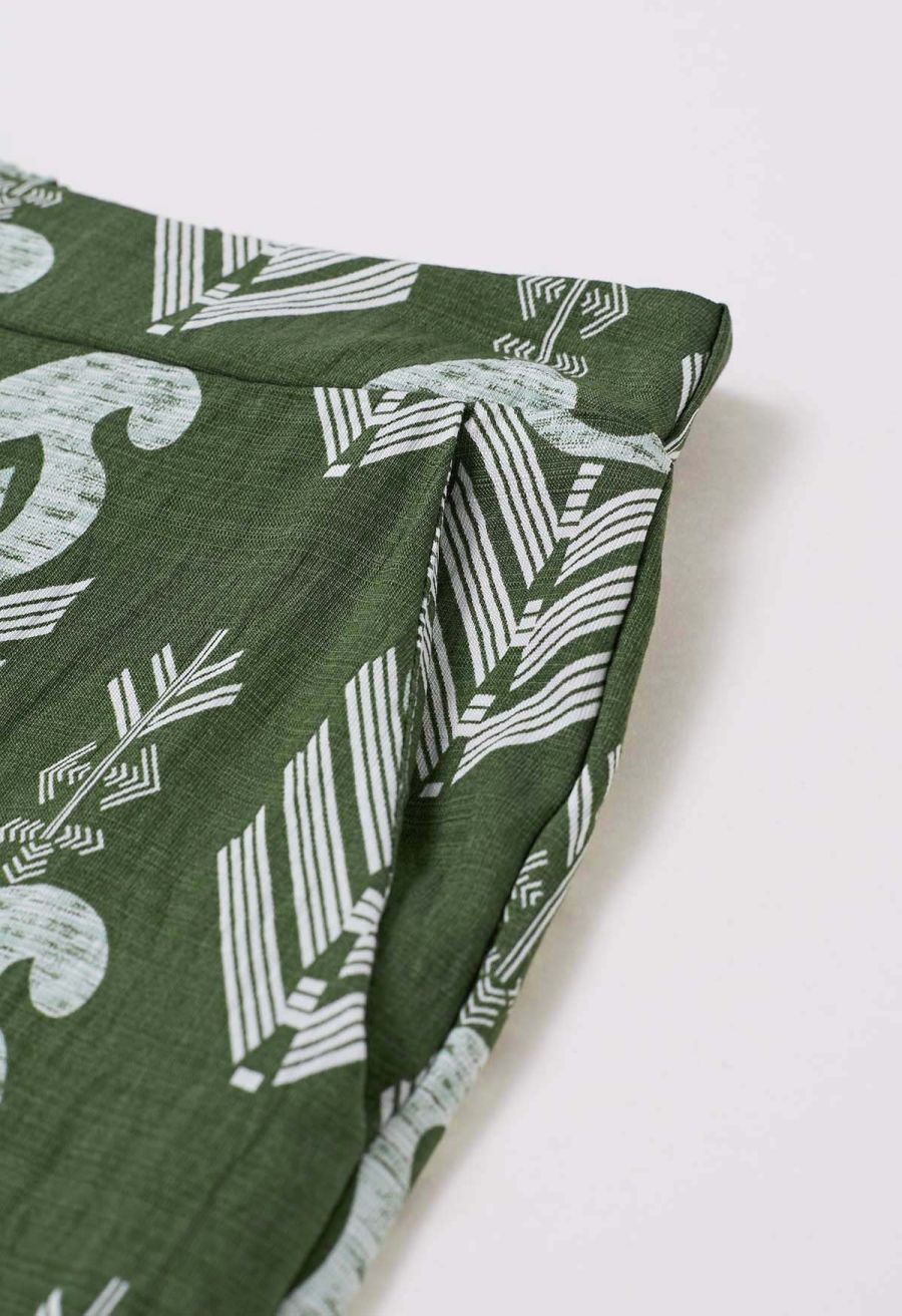 Tapework Lace Paisley Printed Sleeveless Top and Pants Set in Green