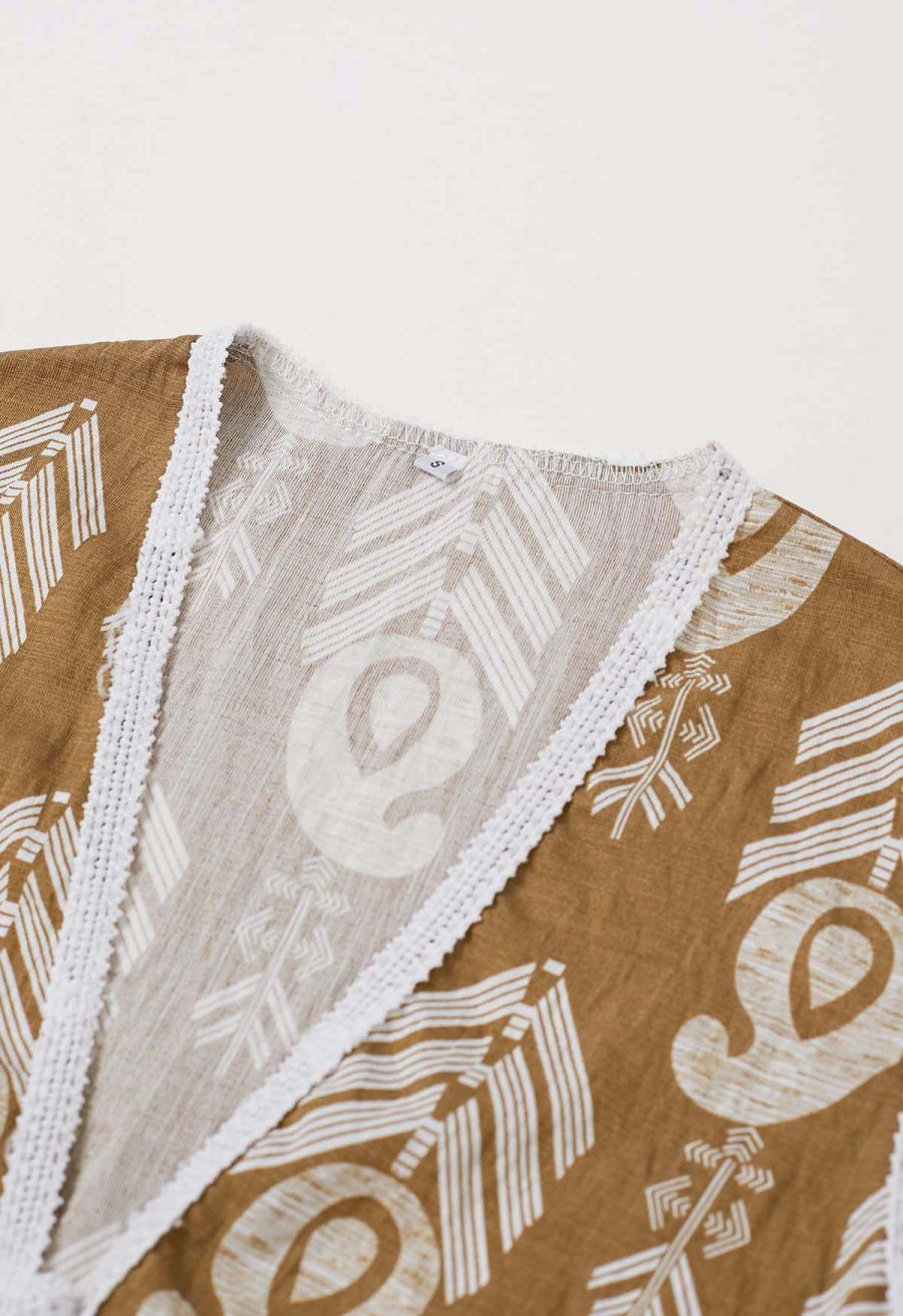 Tapework Lace Paisley Printed Sleeveless Top and Pants Set in Tan