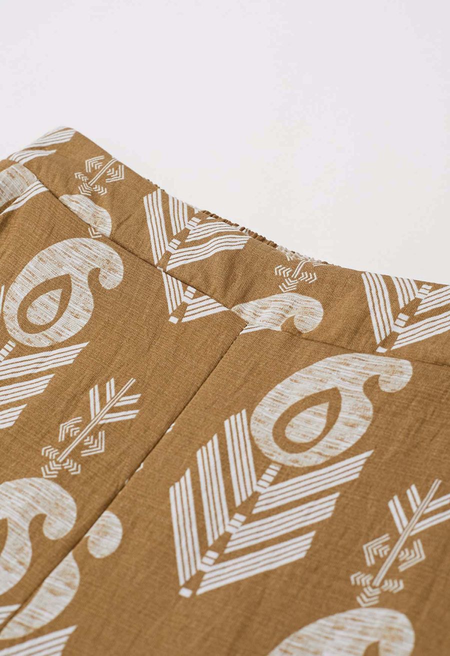 Tapework Lace Paisley Printed Sleeveless Top and Pants Set in Tan