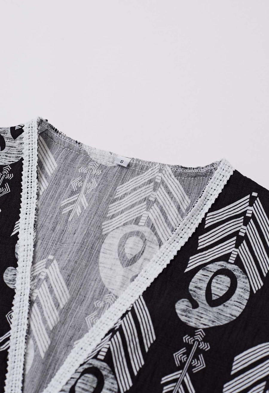 Tapework Lace Paisley Printed Sleeveless Top and Pants Set in Black