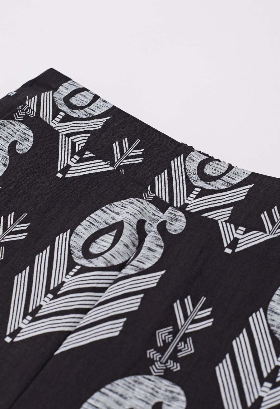 Tapework Lace Paisley Printed Sleeveless Top and Pants Set in Black