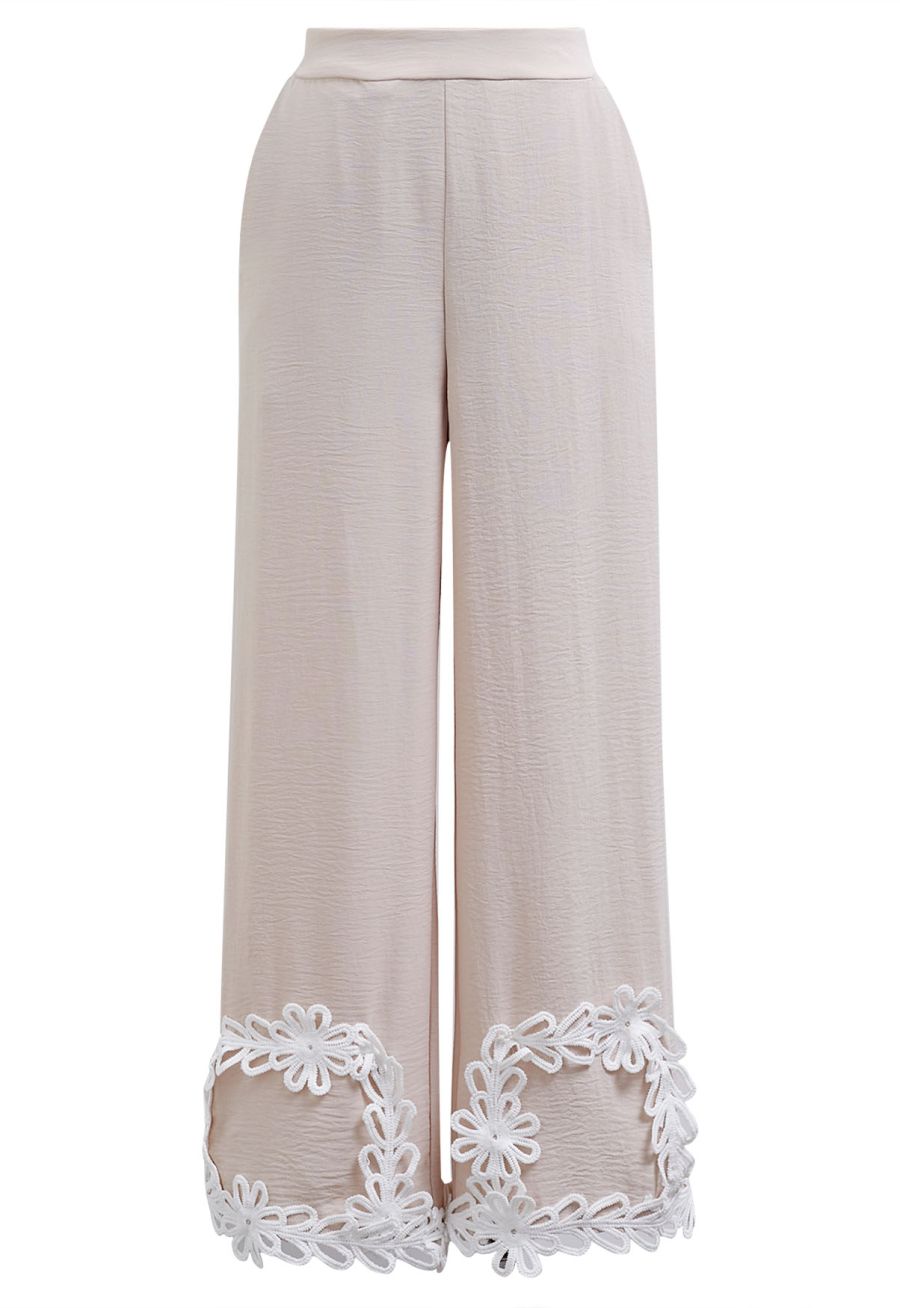 Tapework Lace Buttoned Sleeveless Top and Pants Set in Linen
