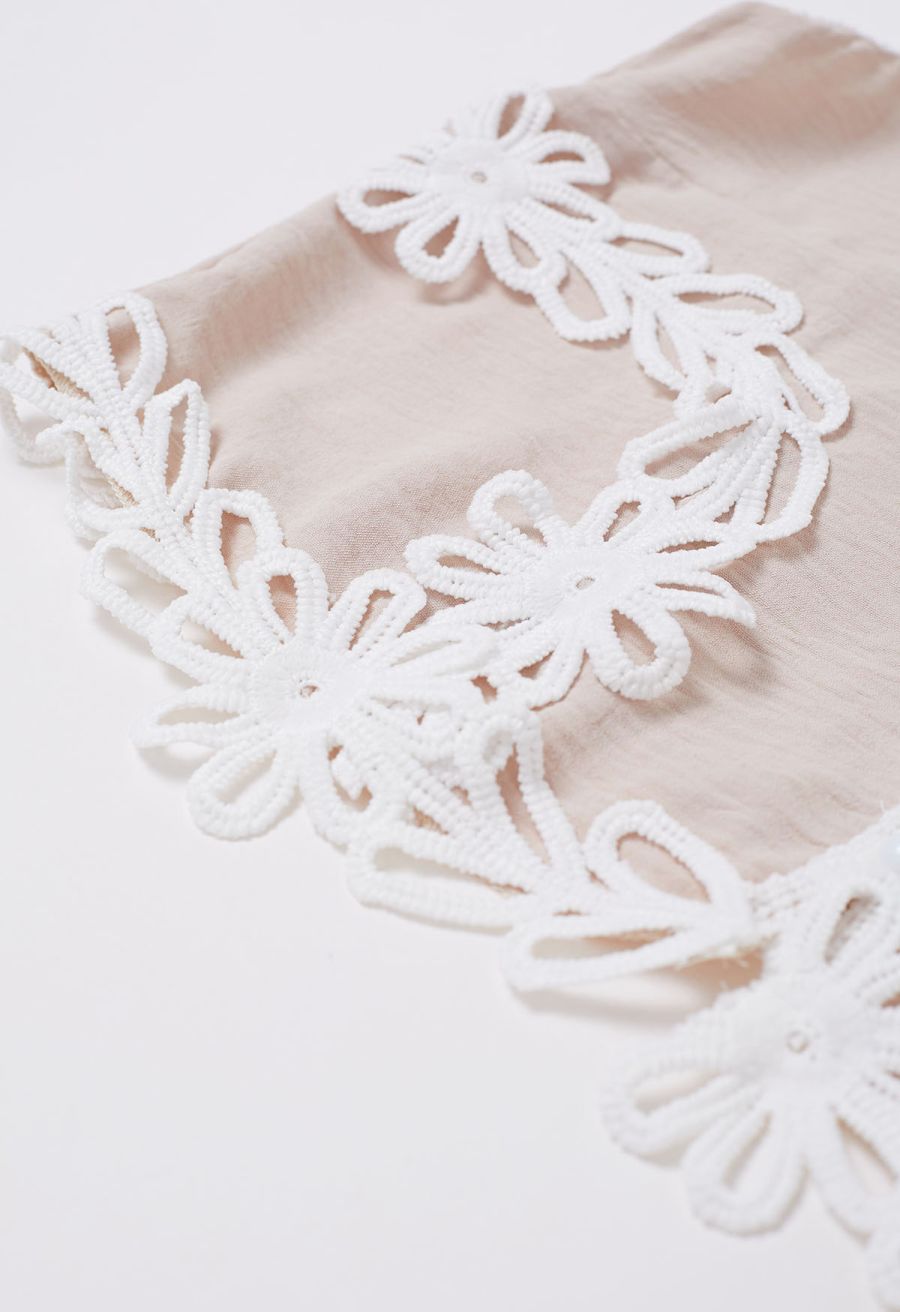 Tapework Lace Buttoned Sleeveless Top and Pants Set in Linen