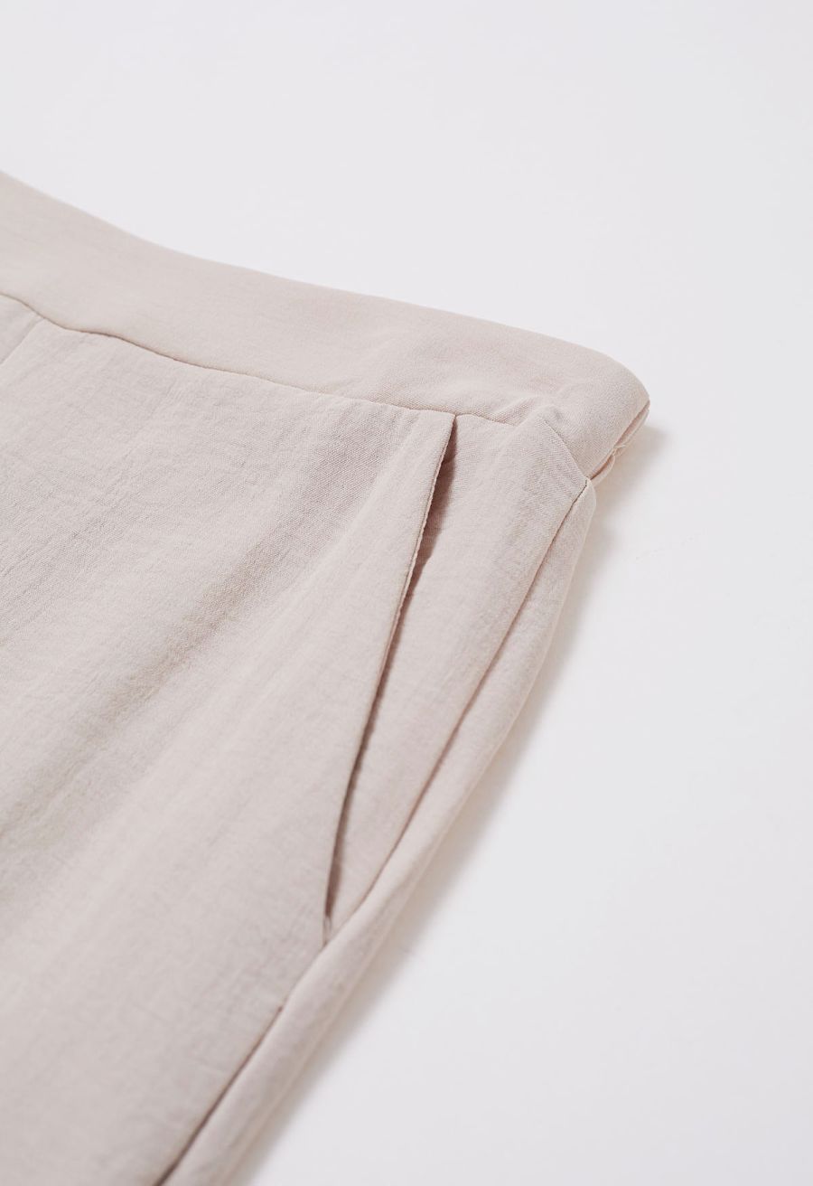 Tapework Lace Buttoned Sleeveless Top and Pants Set in Linen