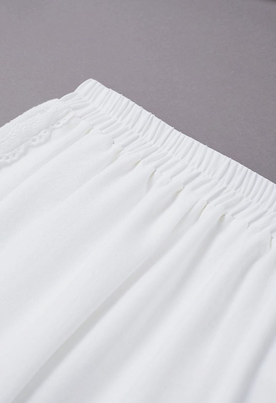 Lace Trim Buttoned Vest and Pants Set in White