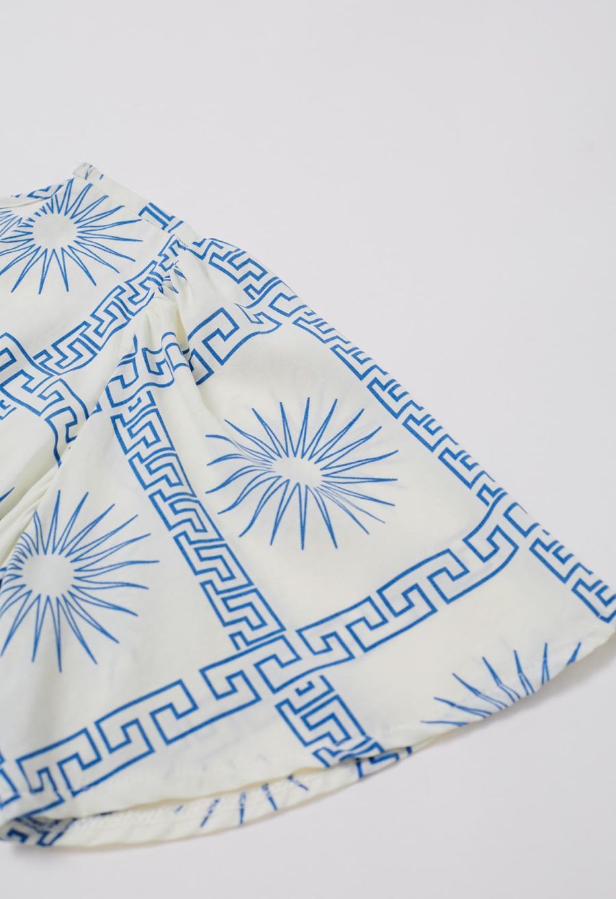 Sun Grid Printed V-Neck Shirred Maxi Dress