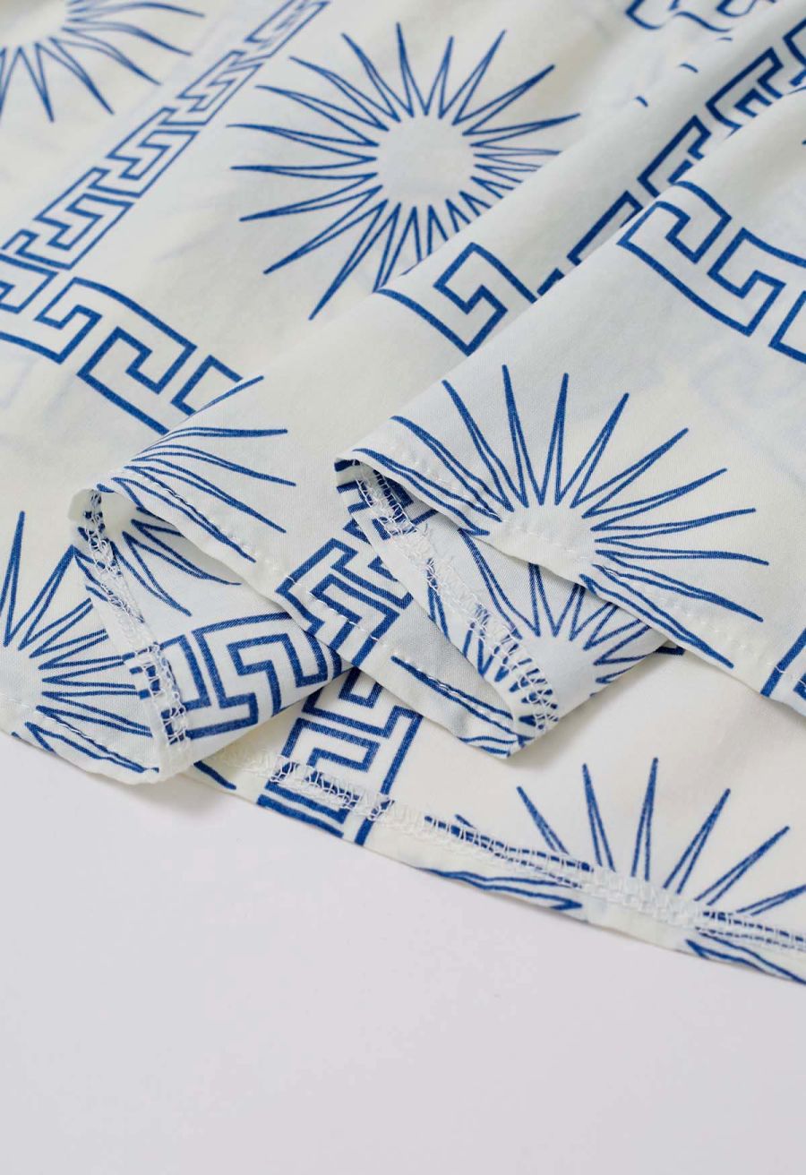 Sun Grid Printed V-Neck Shirred Maxi Dress